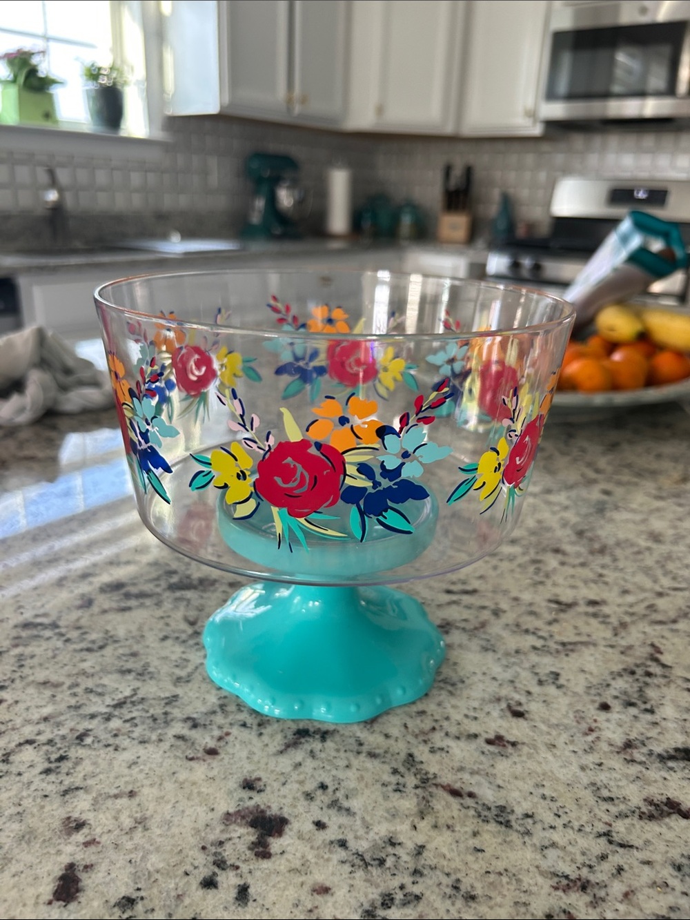 The Pioneer Woman Floral Pedestal Bowl with Turquoise Base